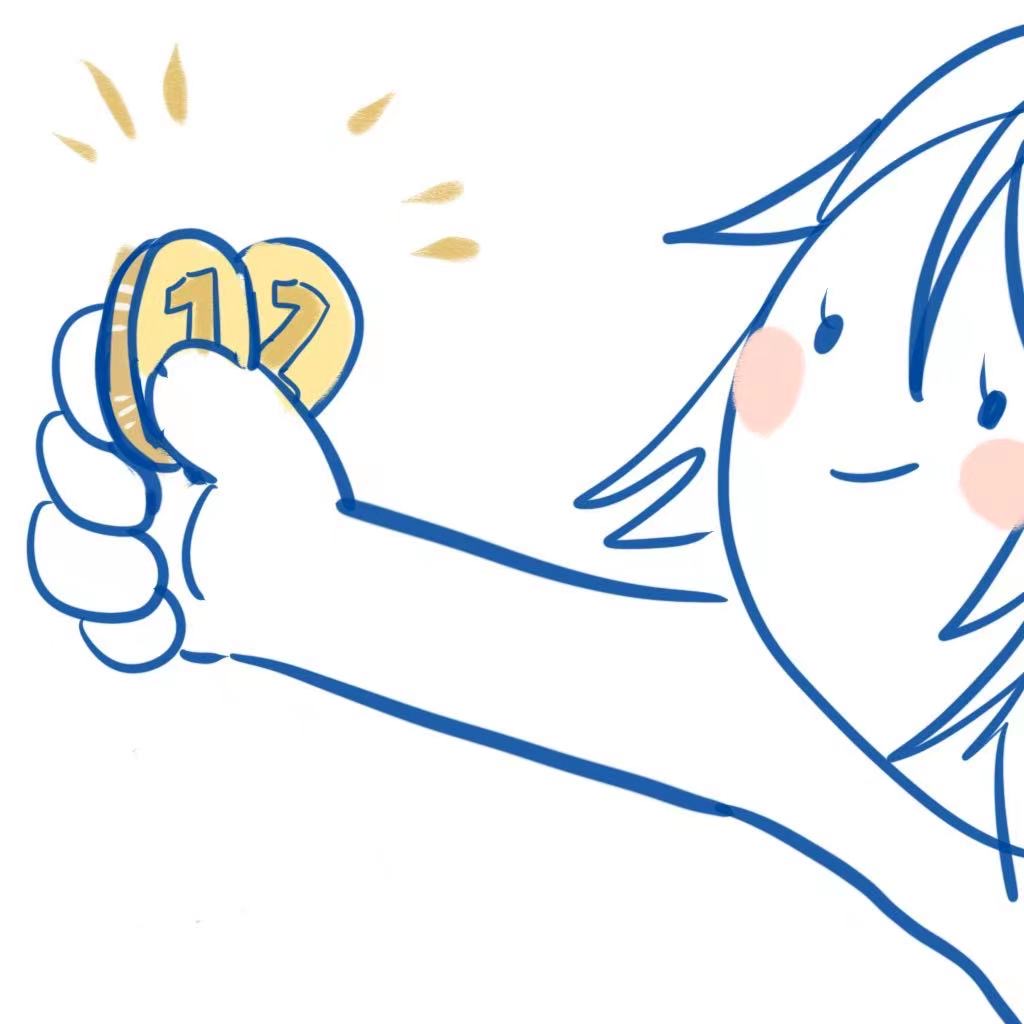 A blue-line peep holding two gold tokens marked 1 and 2