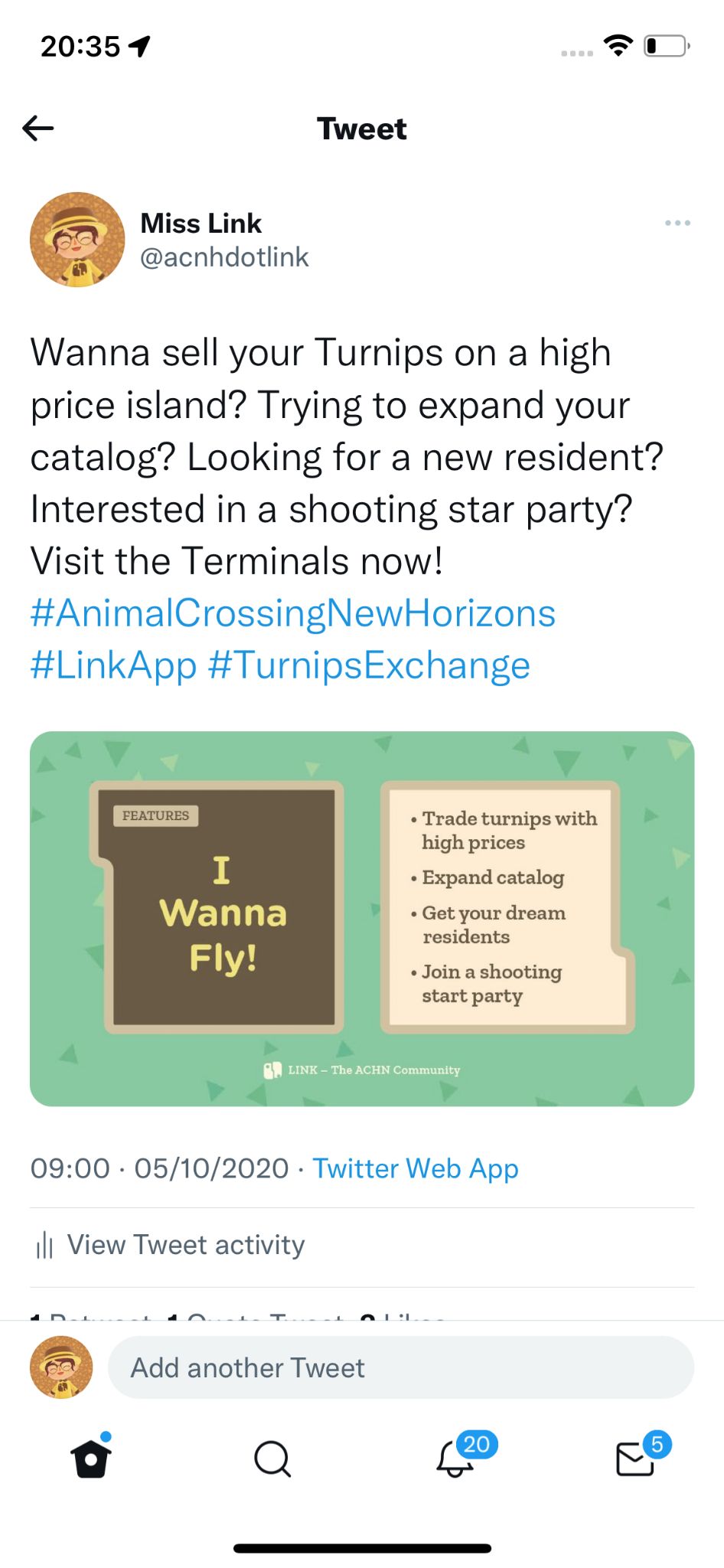 A Link community post inviting players to share high turnip prices