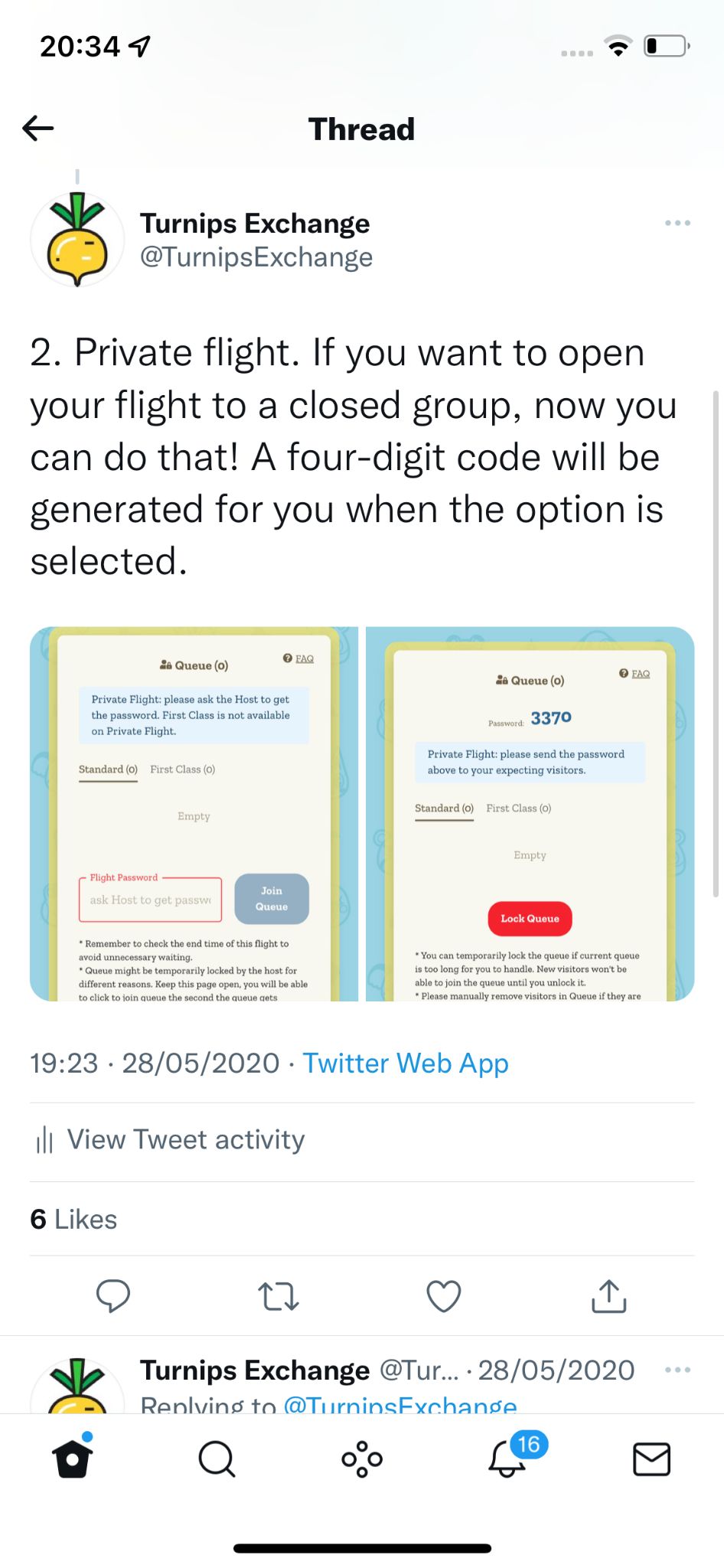 A Twitter announcement explaining private flights with closed groups